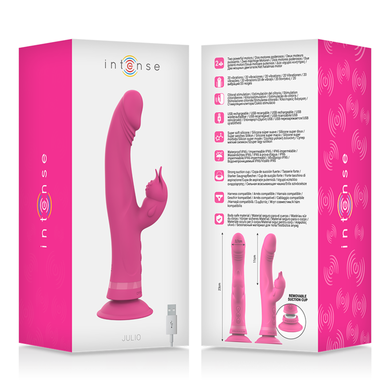 Intense Julio vibratore rabbit rosa con ventosa