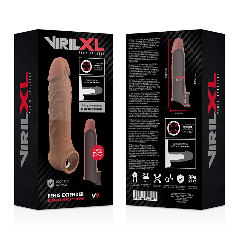 VirilXL V9 guaina pene silicone marrone con cinghia 13,5 cm