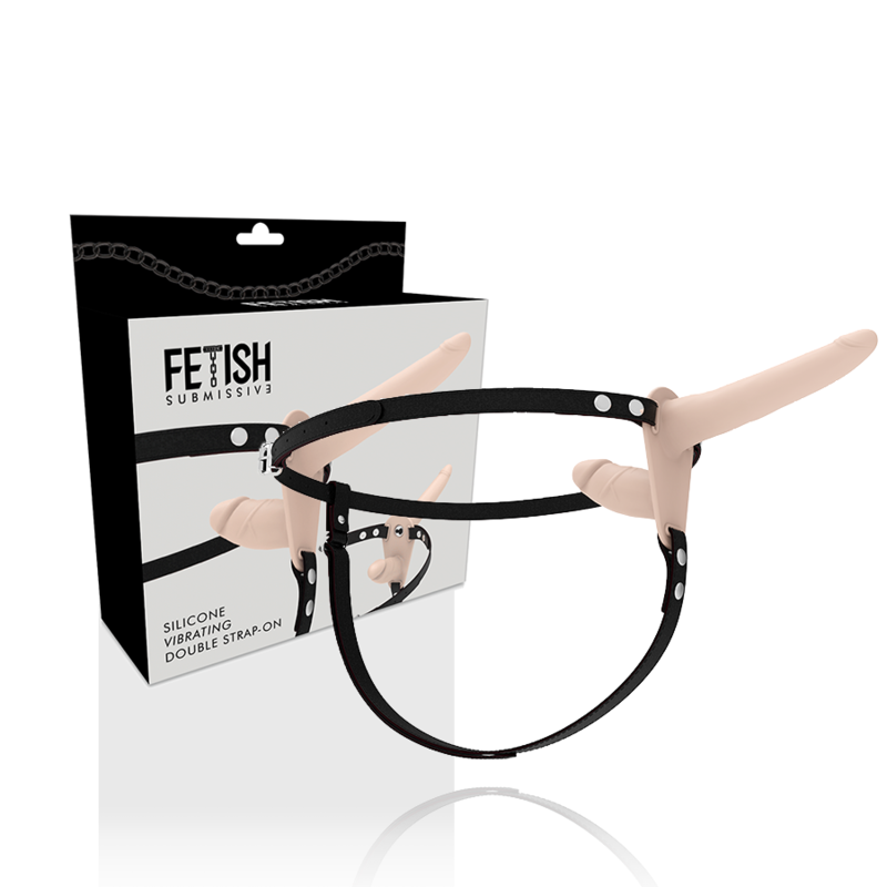 Fetish Submissive harness doppia penetrazione vibrante flesh