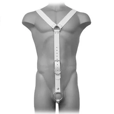 Leather Body imbracatura pelle bianca con anello S-XL