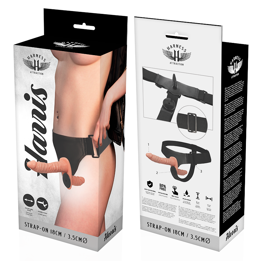 Attraction Harris harness strap-on doppio vibrante