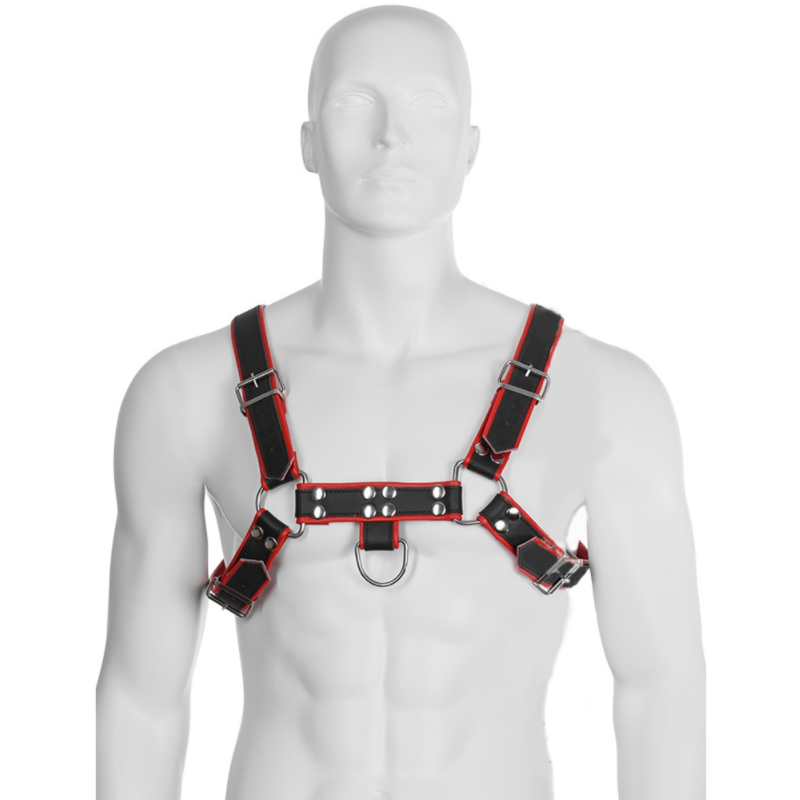 Leather Body Catena III harness pelle nero rosso S-XL