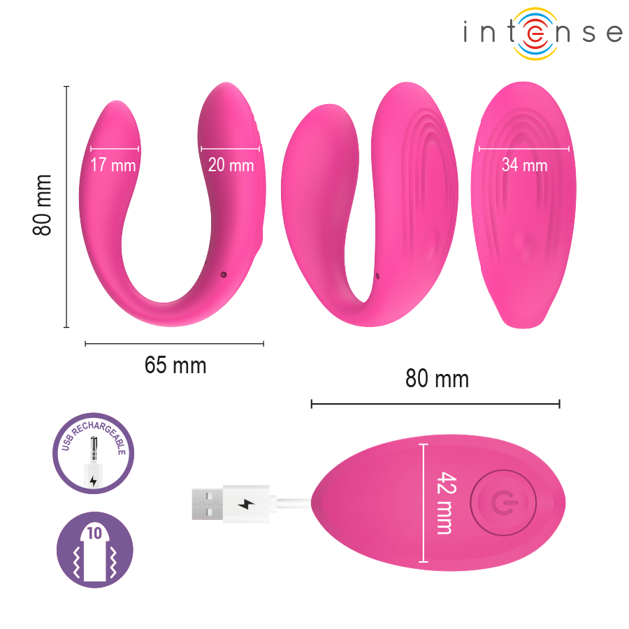 Intense Nora vibratore di coppia a U rosa 10 programmi
