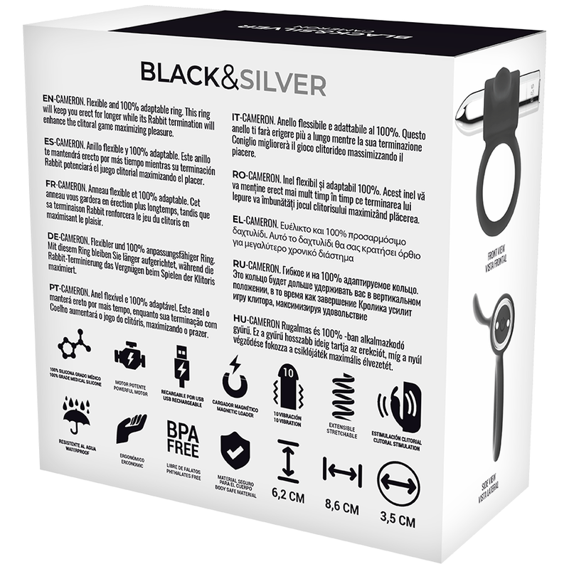 Black&Silver Cameron anello vibrante argento clitoride 10 modi