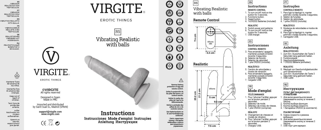 Virgite R5 vibratore realistico 21cm con telecomando USB