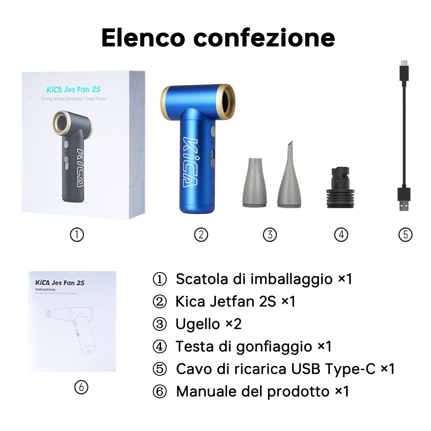 Kica JetFan 2S soffiatore elettrico Blu Standard Set 3 ugelli