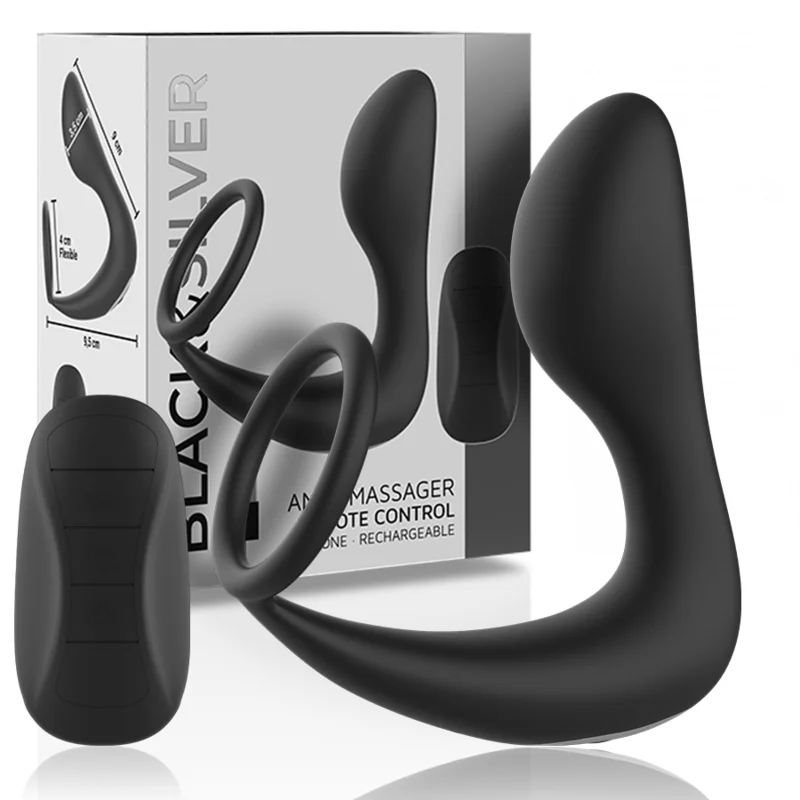 Black&Silver Anal Massage Ring anello vibrante silicone telecomando
