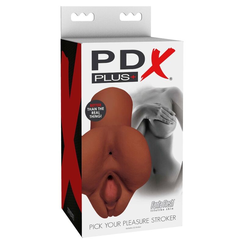PDX Plus Pick Your Pleasure Stroker masturbatore marrone doppia apertura