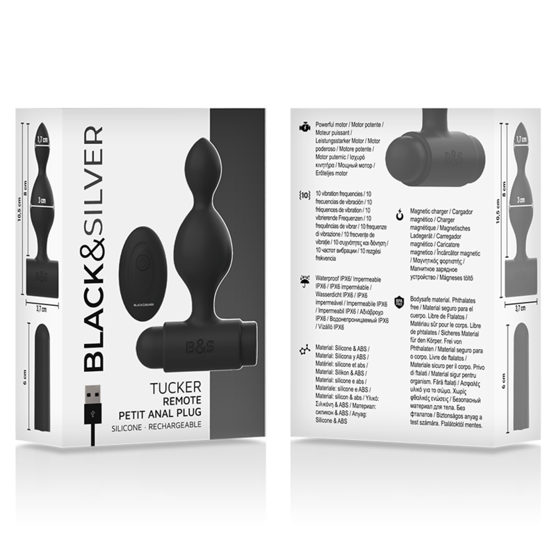 Black&Silver Tucker plug vibrante con telecomando 8 cm