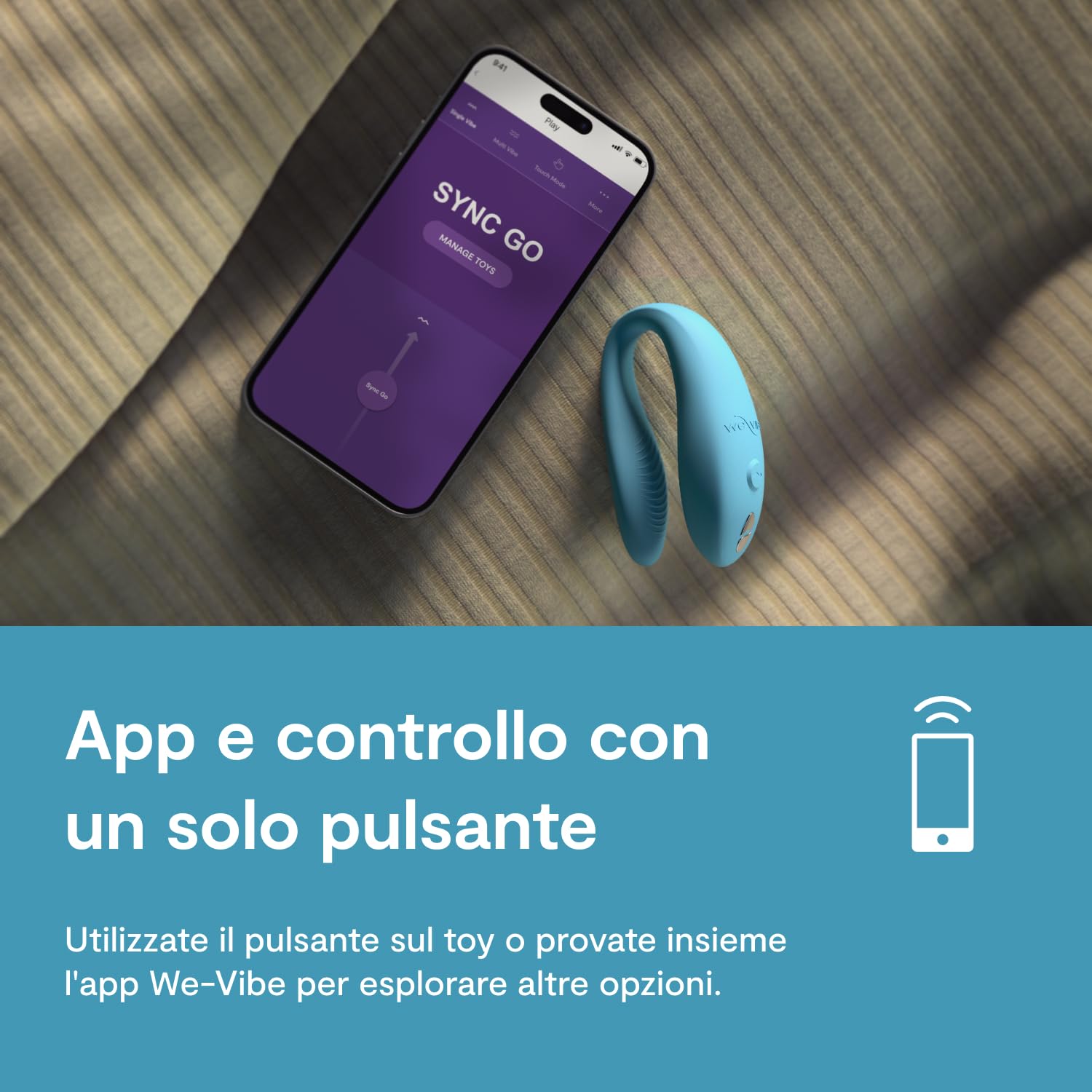 We-Vibe Sync Go vibratore di coppia blu con custodia