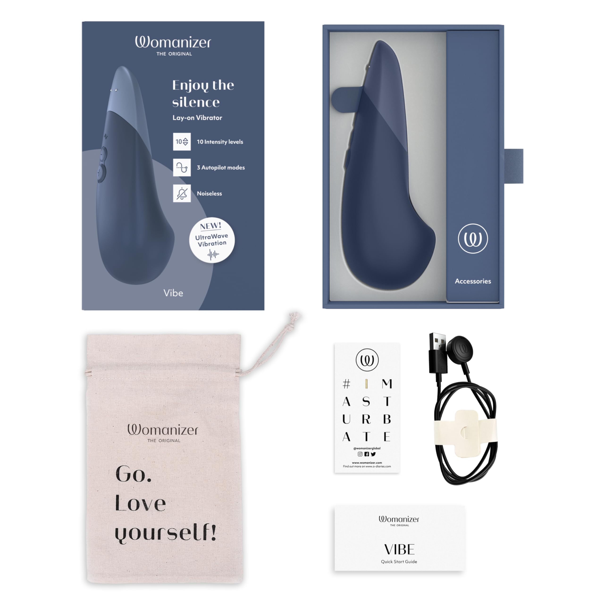 Womanizer Vibe Vibratore Clitorideo Blu Scuro silenzioso