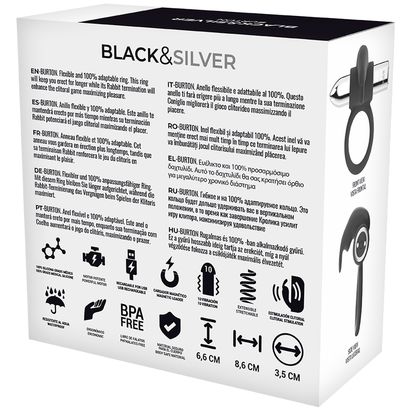Black&Silver Burton Metallo anello vibrante coppia 10 modalità