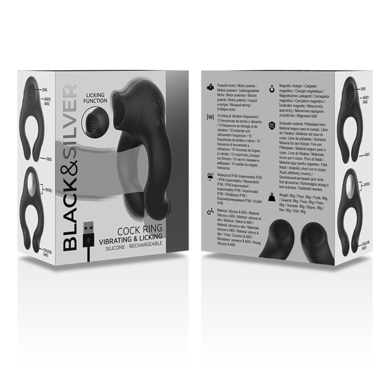 Black&Silver Licking Ring anello vibrante coppia 10 modi