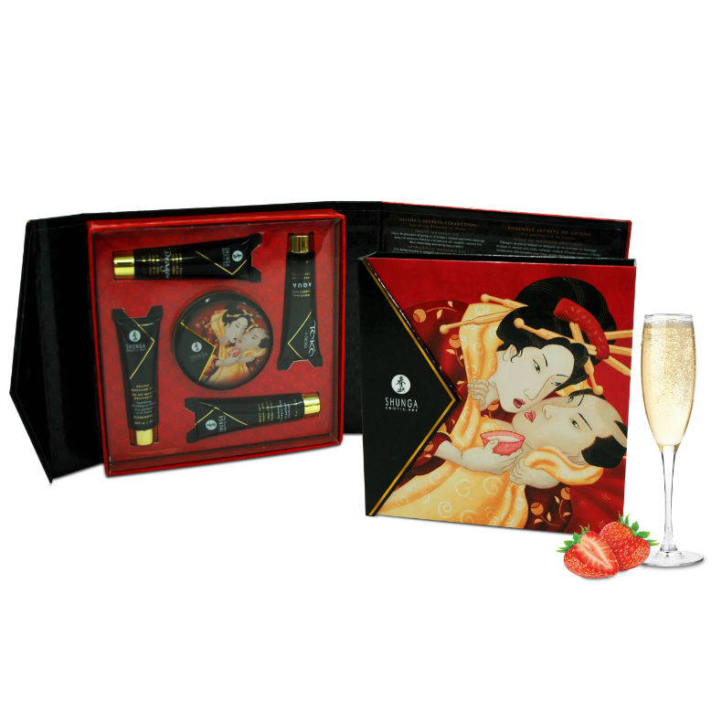 Shunga Kit Segreto Geisha kit massaggio fragole cava 5 pz