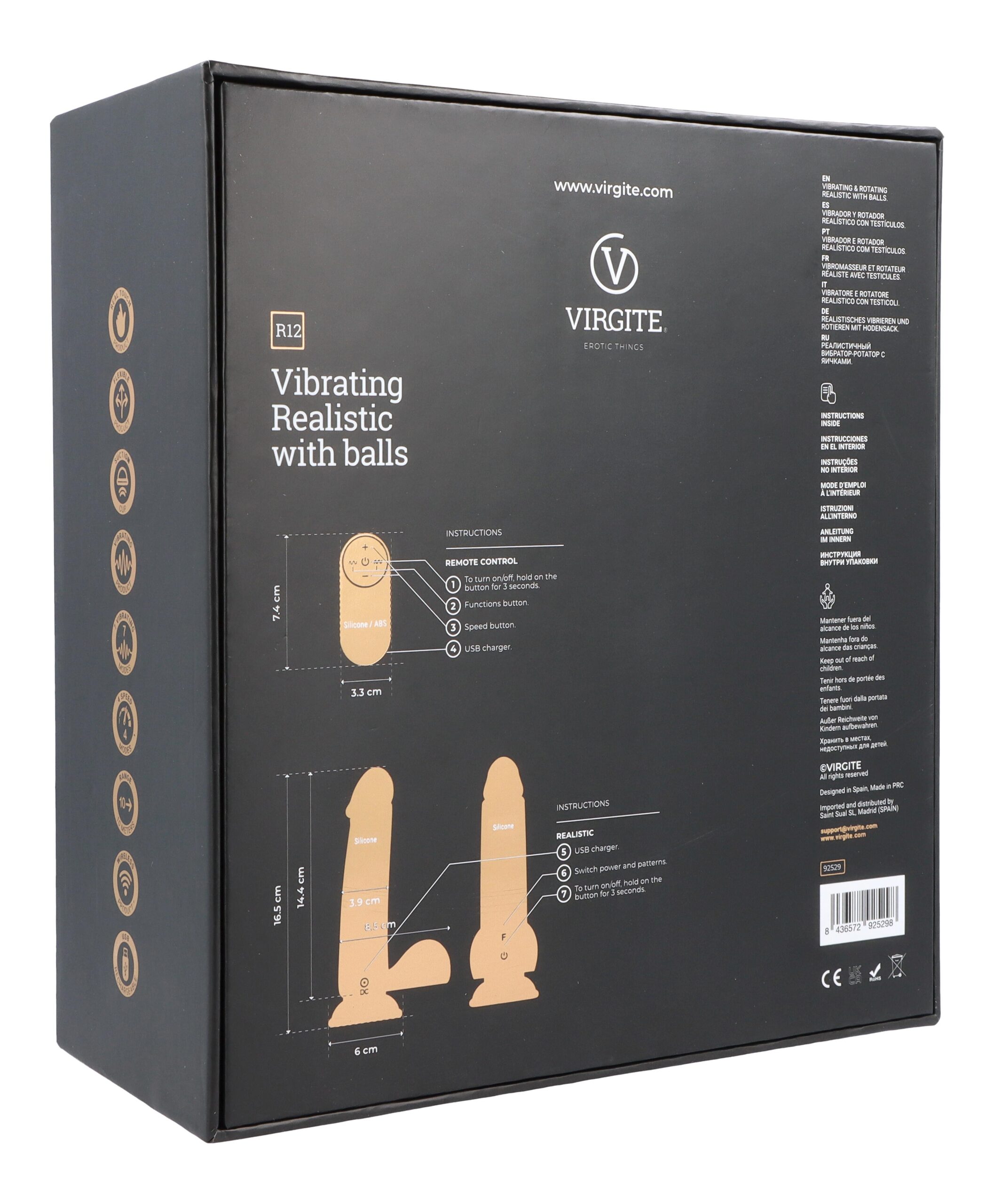 Love Hit by Virgite R12 vibratore realistico nero 14,4 cm telecomando
