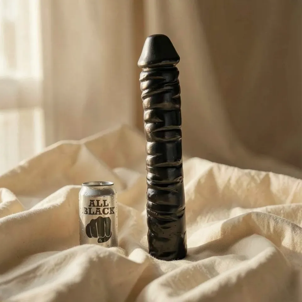 All Black Dong scanalato 38 cm dildo 9 cm diametro
