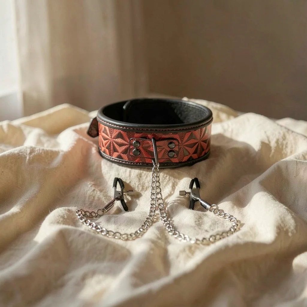 Begme Red Edition collare con morsetti bondage regolabile