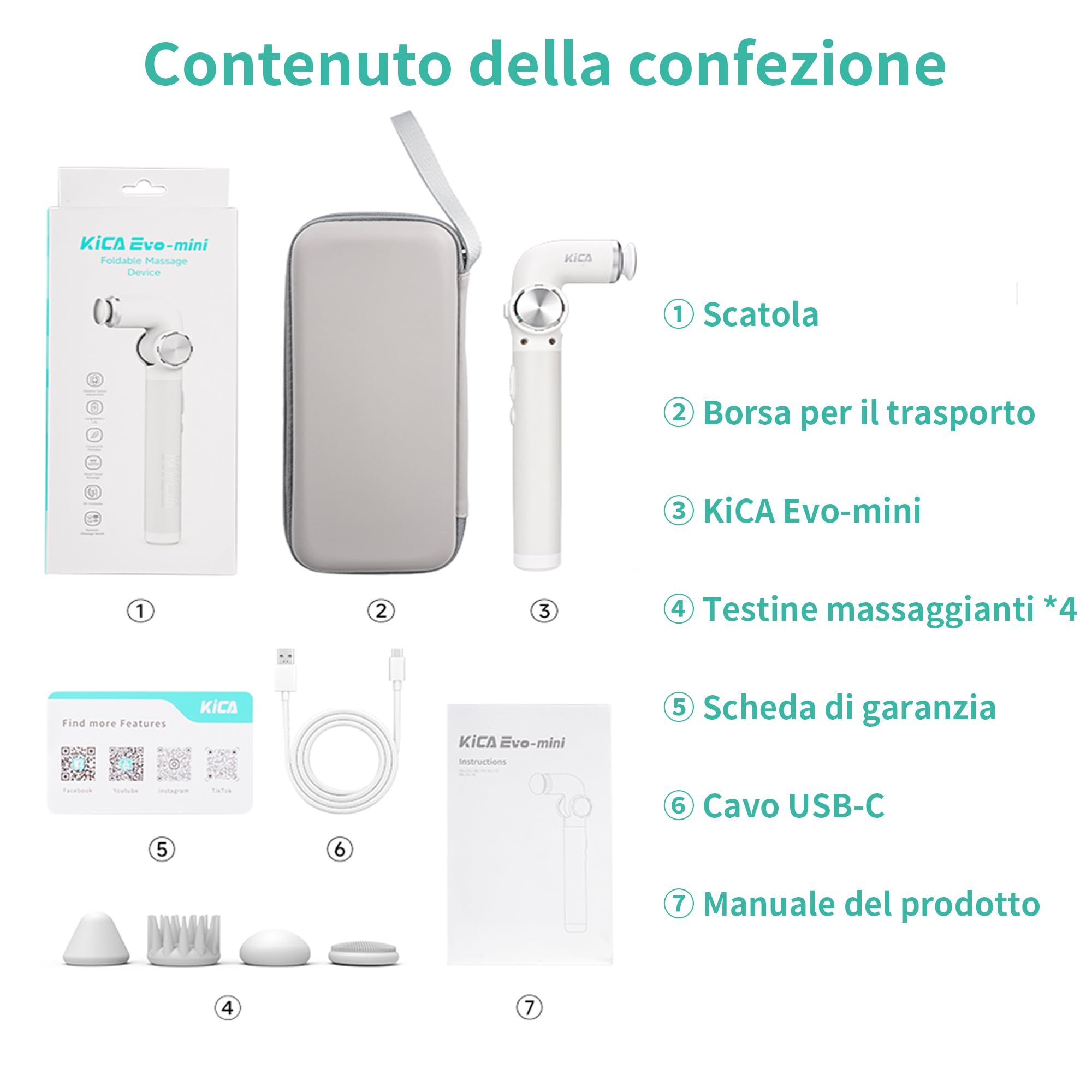 KiCA EVO Mini pistola massaggio 5 testine silenziosa