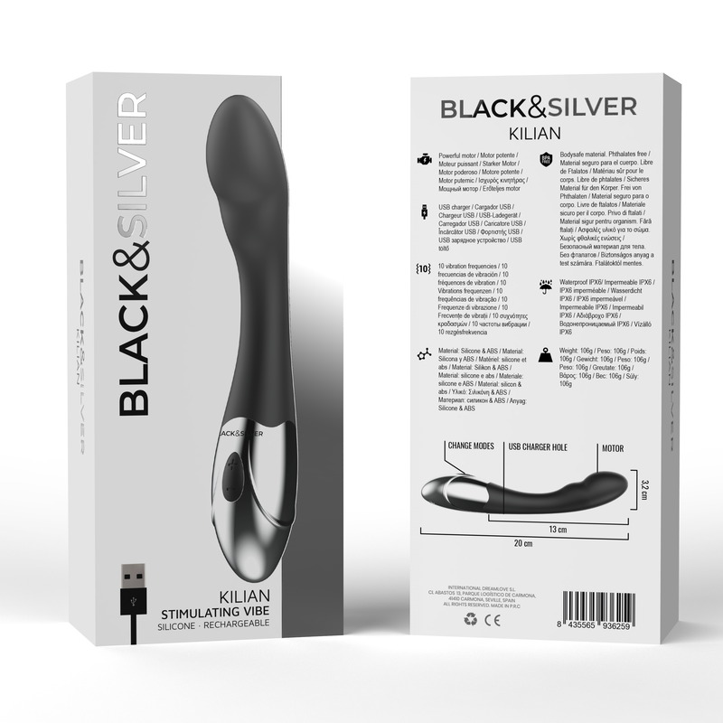 Black&Silver Kilian vibratore classico 20 cm 10 modi