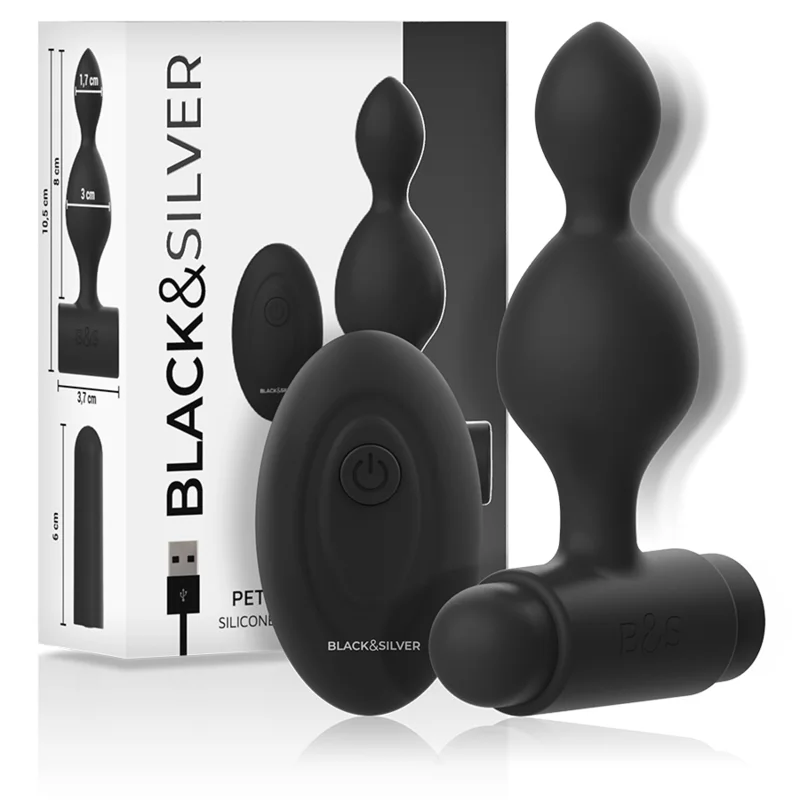 Black&Silver Tucker plug vibrante con telecomando 8 cm