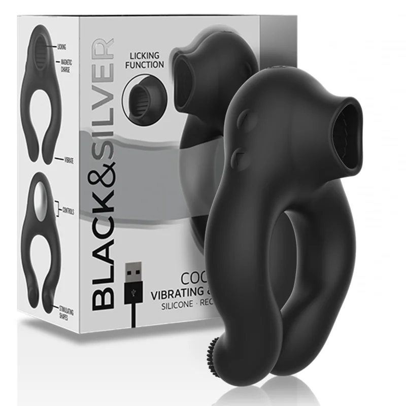 Black&Silver Licking Ring anello vibrante coppia 10 modi